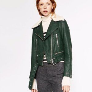 Zara | Jackets u0026 Coats | 11 Zara L Faux Dark Green Leather Jacket W Faux  Fur Collar Size Medium | Poshmark